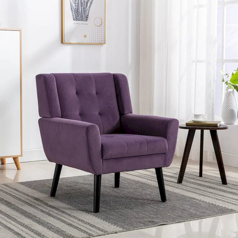 Fauteuil d'appoint moderne et doux en velours ergonomique pour salon, chambre ou maison, avec pieds noirs