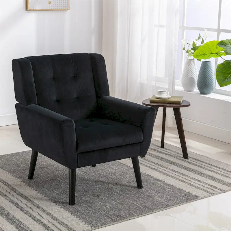 Fauteuil d'appoint moderne et doux en velours ergonomique pour salon, chambre ou maison, avec pieds noirs