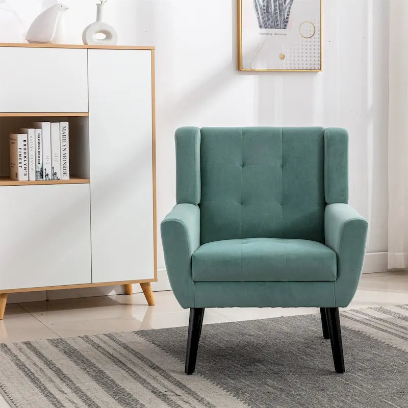 Fauteuil d'appoint moderne et doux en velours ergonomique pour salon, chambre ou maison, avec pieds noirs