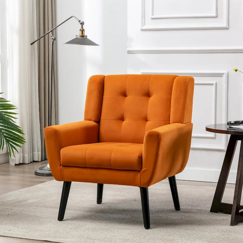 Fauteuil d'appoint moderne et doux en velours ergonomique pour salon, chambre ou maison, avec pieds noirs