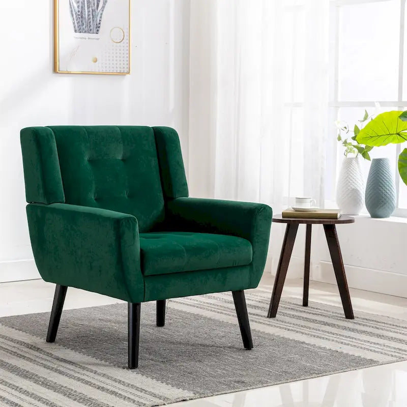Fauteuil d'appoint moderne et doux en velours ergonomique pour salon, chambre ou maison, avec pieds noirs
