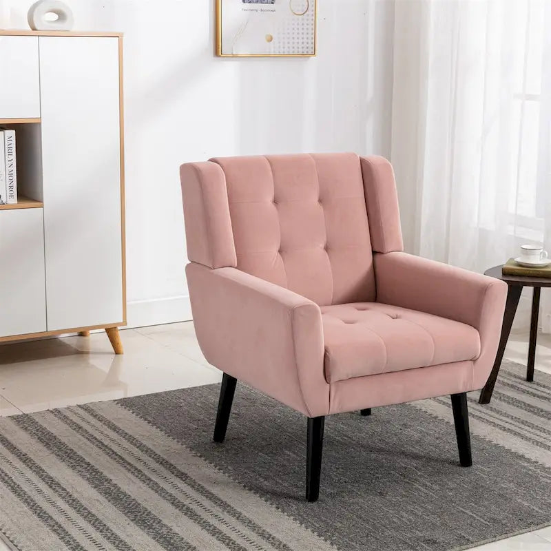 Fauteuil d'appoint moderne et doux en velours ergonomique pour salon, chambre ou maison, avec pieds noirs