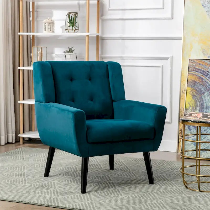 Fauteuil d'appoint moderne et doux en velours ergonomique pour salon, chambre ou maison, avec pieds noirs