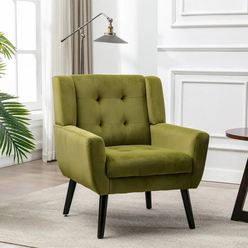 Fauteuil d'appoint moderne et doux en velours ergonomique pour salon, chambre ou maison, avec pieds noirs