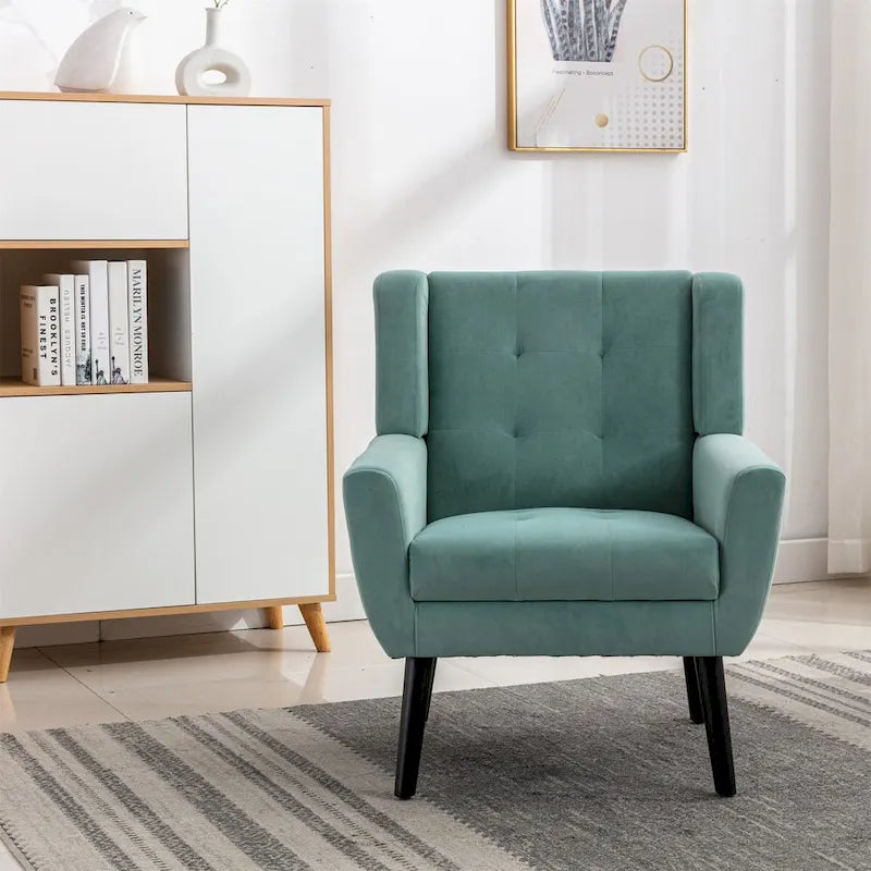 Fauteuil d'appoint moderne et doux en velours ergonomique pour salon, chambre ou maison, avec pieds noirs