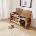 Banc de rangement en bambou avec coussin – Brun / Brun noisette, meuble à chaussures moderne pour entrée, 1-2 utilisateurs