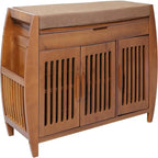 Banc de rangement en bambou avec coussin – Brun / Brun noisette, meuble à chaussures moderne pour entrée, 1-2 utilisateurs