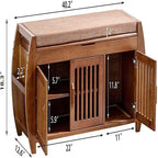 Banc de rangement en bambou avec coussin – Brun / Brun noisette, meuble à chaussures moderne pour entrée, 1-2 utilisateurs