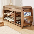 Banc de rangement en bambou avec coussin – Brun / Brun noisette, meuble à chaussures moderne pour entrée, 1-2 utilisateurs