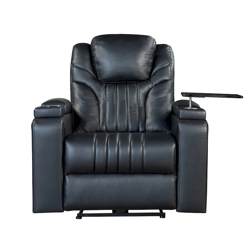 Fauteuil inclinable électrique en similicuir noir/marron avec port USB et tablette pour 1 personne