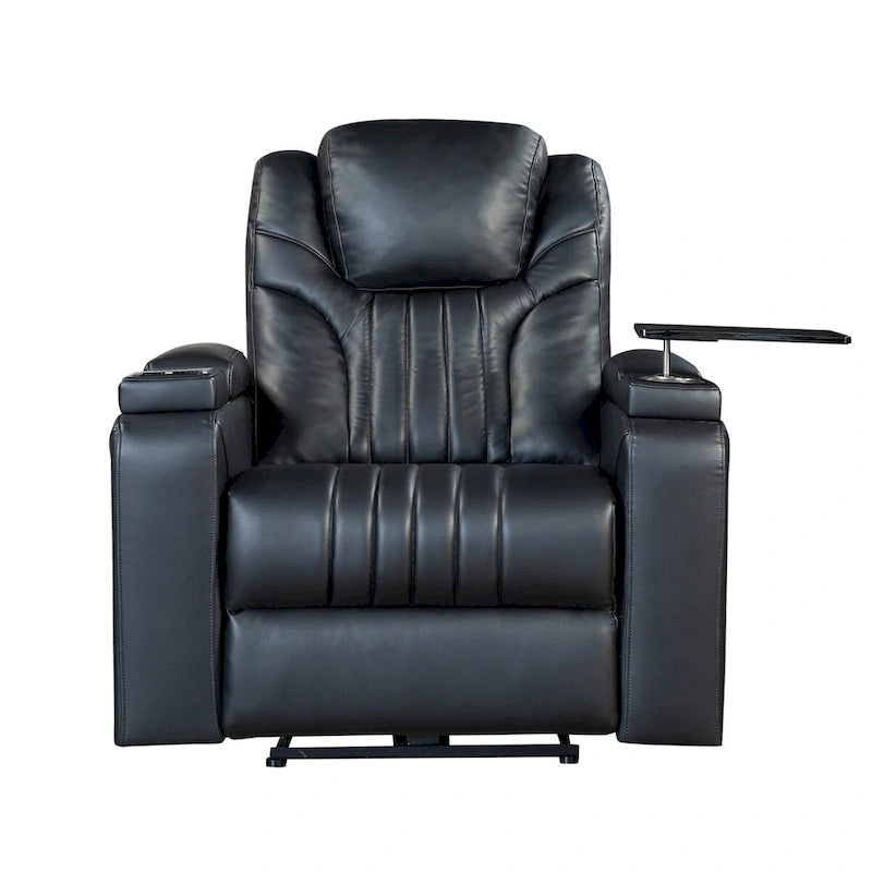 Fauteuil inclinable électrique en similicuir noir/marron avec port USB et tablette pour 1 personne