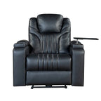 Fauteuil inclinable électrique en similicuir noir/marron avec port USB et tablette pour 1 personne