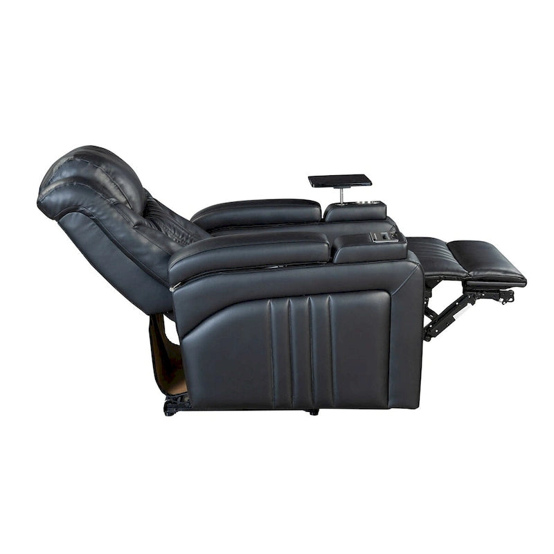 Fauteuil inclinable électrique en similicuir noir/marron avec port USB et tablette pour 1 personne