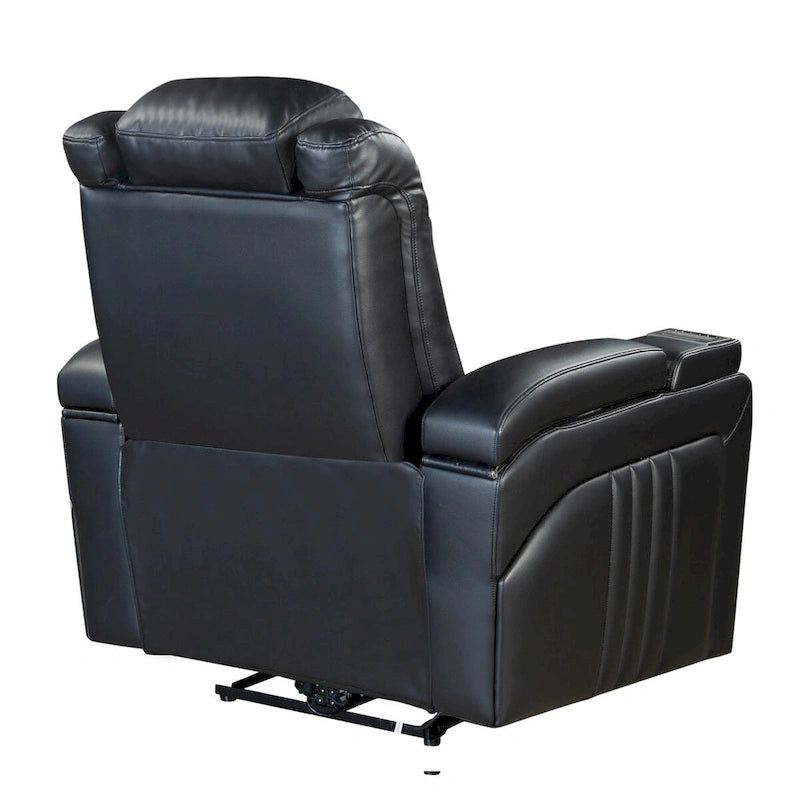 Fauteuil inclinable électrique en similicuir noir/marron avec port USB et tablette pour 1 personne