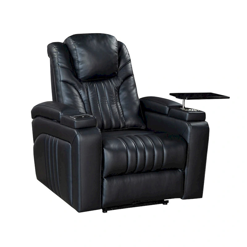 Fauteuil inclinable électrique en similicuir noir/marron avec port USB et tablette pour 1 personne
