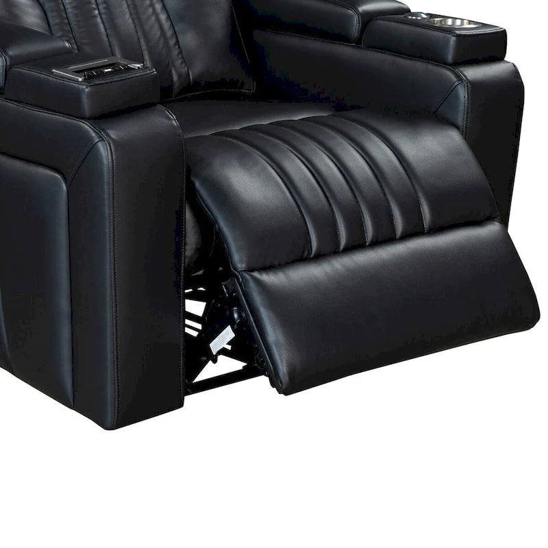 Fauteuil inclinable électrique en similicuir noir/marron avec port USB et tablette pour 1 personne