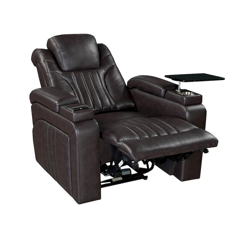 Fauteuil inclinable électrique en similicuir noir/marron avec port USB et tablette pour 1 personne