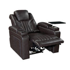 Fauteuil inclinable électrique en similicuir noir/marron avec port USB et tablette pour 1 personne