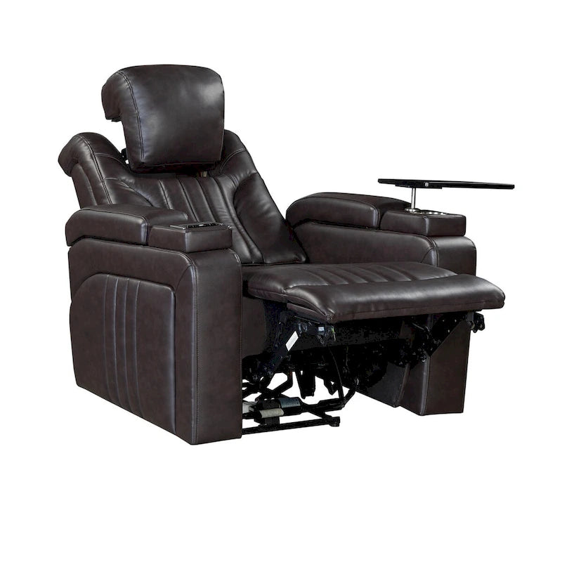 Fauteuil inclinable électrique en similicuir noir/marron avec port USB et tablette pour 1 personne