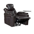 Fauteuil inclinable électrique en similicuir noir/marron avec port USB et tablette pour 1 personne
