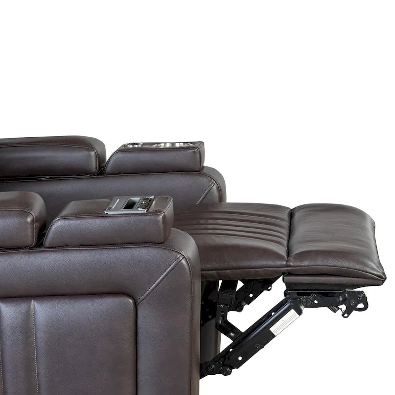 Fauteuil inclinable électrique en similicuir noir/marron avec port USB et tablette pour 1 personne