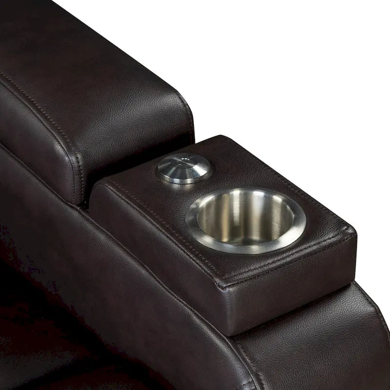 Fauteuil inclinable électrique en similicuir noir/marron avec port USB et tablette pour 1 personne