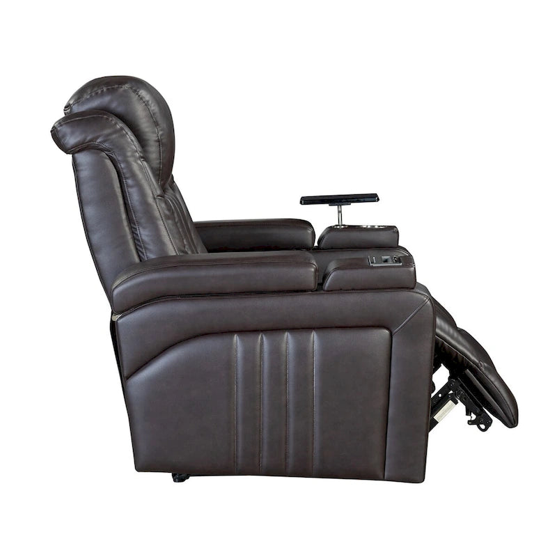 Fauteuil inclinable électrique en similicuir noir/marron avec port USB et tablette pour 1 personne