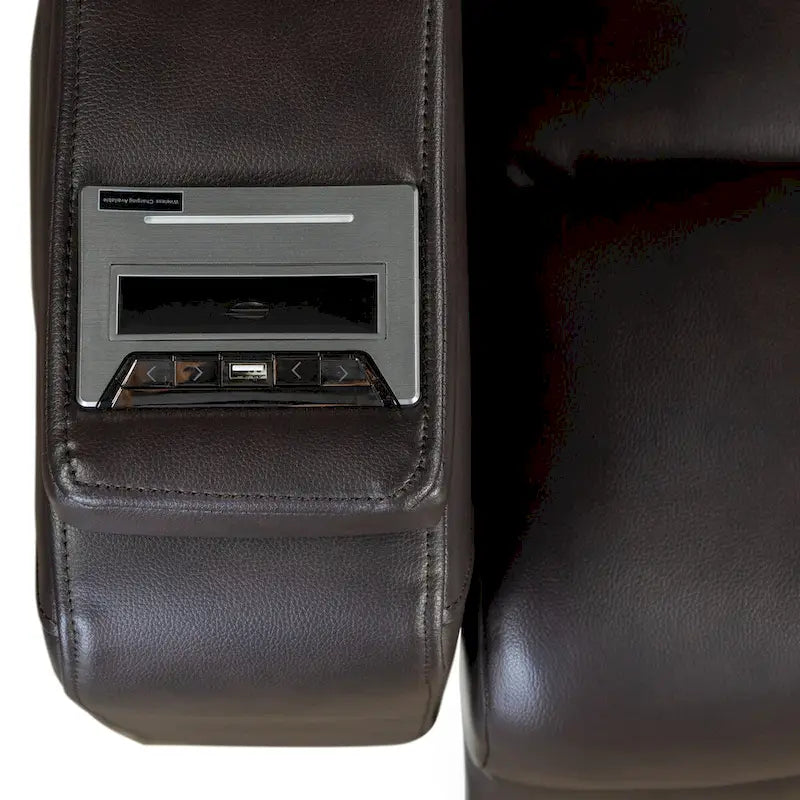 Fauteuil inclinable électrique en similicuir noir/marron avec port USB et tablette pour 1 personne