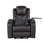 Fauteuil inclinable électrique en similicuir noir/marron avec port USB et tablette pour 1 personne