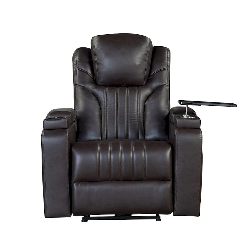 Fauteuil inclinable électrique en similicuir noir/marron avec port USB et tablette pour 1 personne
