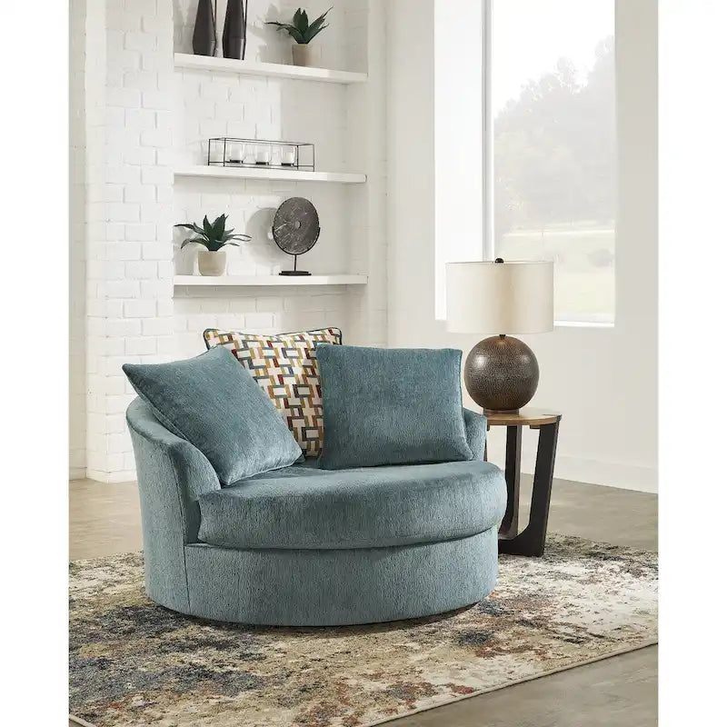 Fauteuil pivotant surdimensionné en polyester sarcelle/épicé avec oreillers pour 1 personne