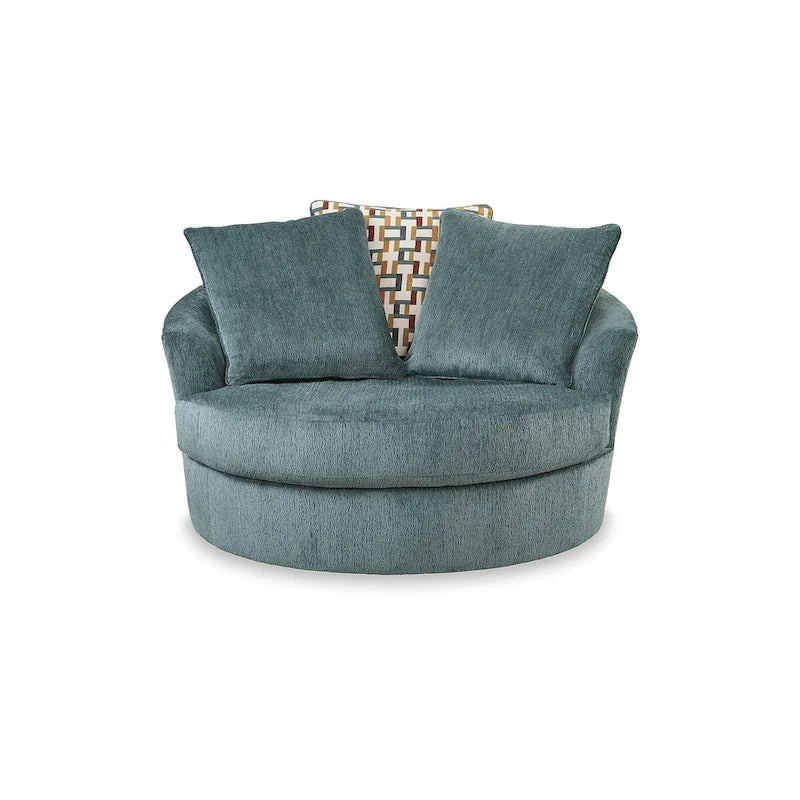 Fauteuil pivotant surdimensionné en polyester sarcelle/épicé avec oreillers pour 1 personne