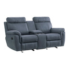 Causeuse inclinable double à bascule – Bleue, microfibre moderne et bois massif, 2 utilisateurs