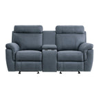 Causeuse inclinable double à bascule – Bleue, microfibre moderne et bois massif, 2 utilisateurs
