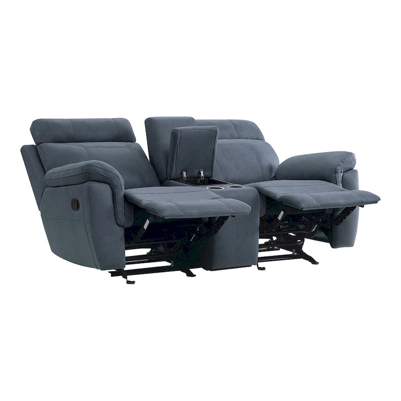 Causeuse inclinable double à bascule – Bleue, microfibre moderne et bois massif, 2 utilisateurs