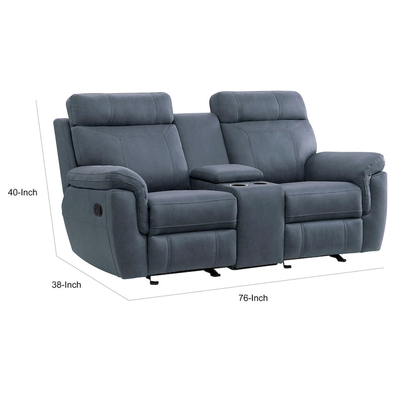 Causeuse inclinable double à bascule – Bleue, microfibre moderne et bois massif, 2 utilisateurs