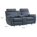 Causeuse inclinable double à bascule – Bleue, microfibre moderne et bois massif, 2 utilisateurs