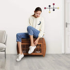 Banc de rangement à chaussures en bambou avec siège rembourré – Marron, étagère classique à 2 niveaux et rangement caché, 1 à 2 utilisateurs