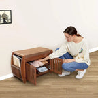 Banc de rangement à chaussures en bambou avec siège rembourré – Marron, étagère classique à 2 niveaux et rangement caché, 1 à 2 utilisateurs