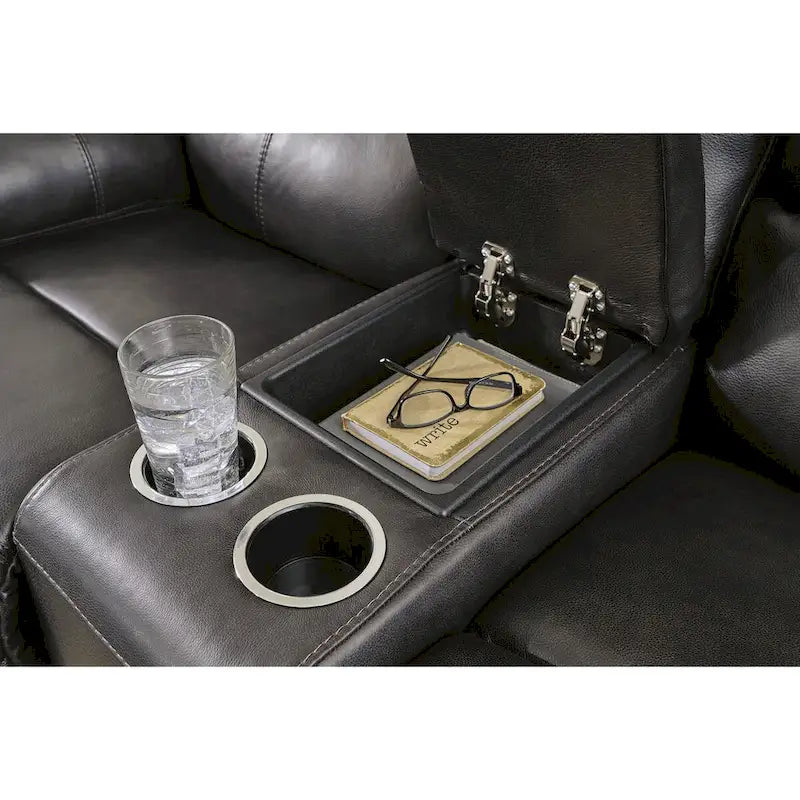 Causeuse inclinable électrique en cuir noir pour 2 personnes