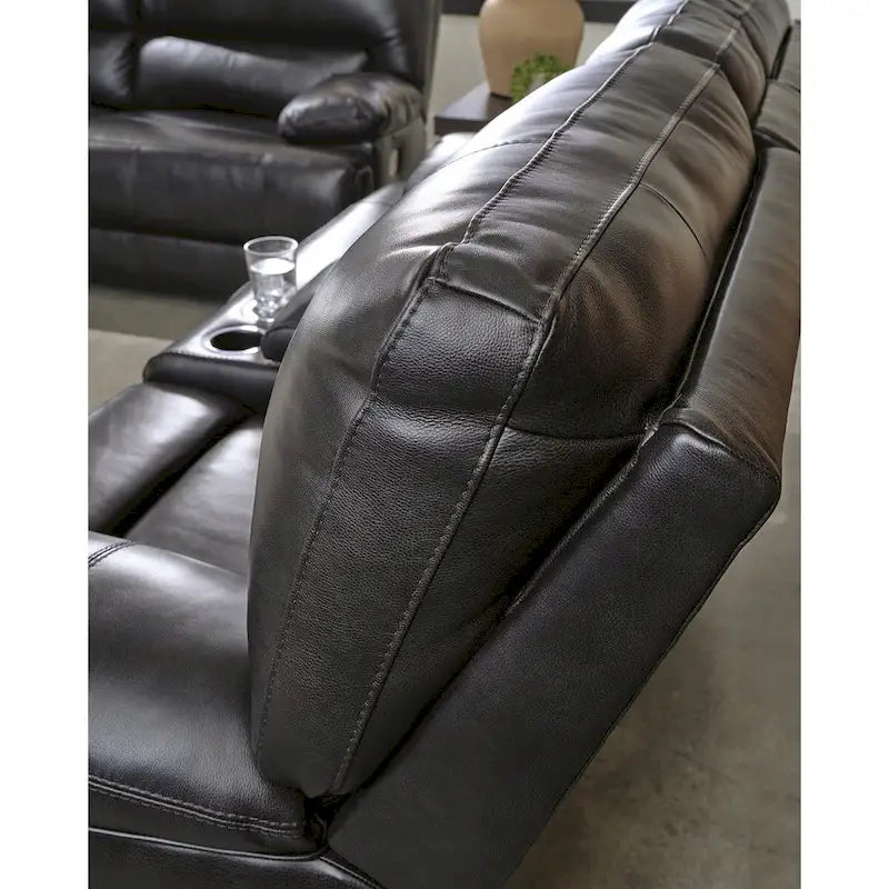 Causeuse inclinable électrique en cuir noir pour 2 personnes