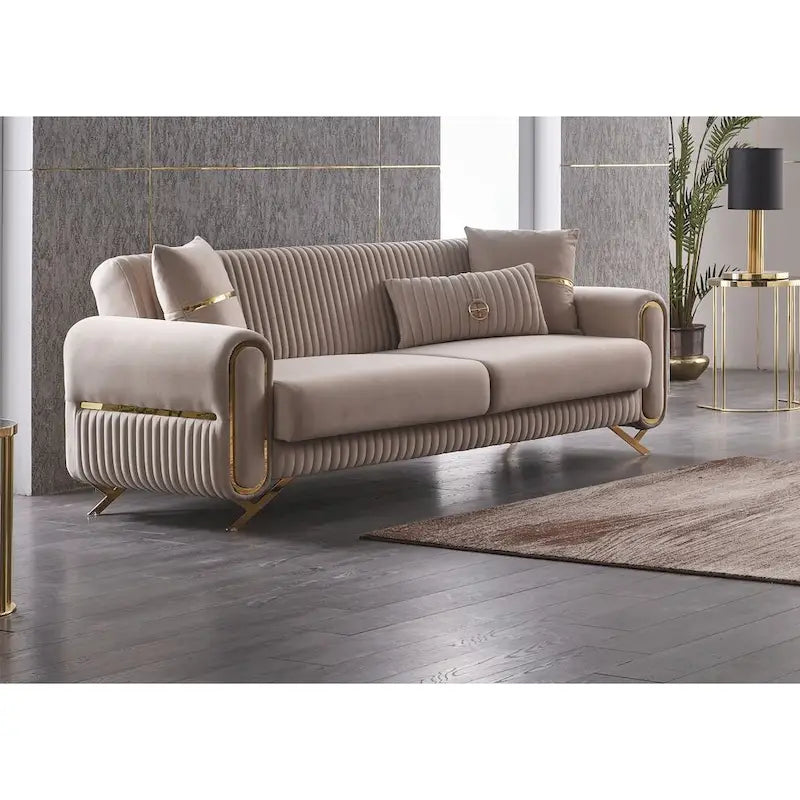 Canapé-lit 2-3 places en tissu beige/gris clair
