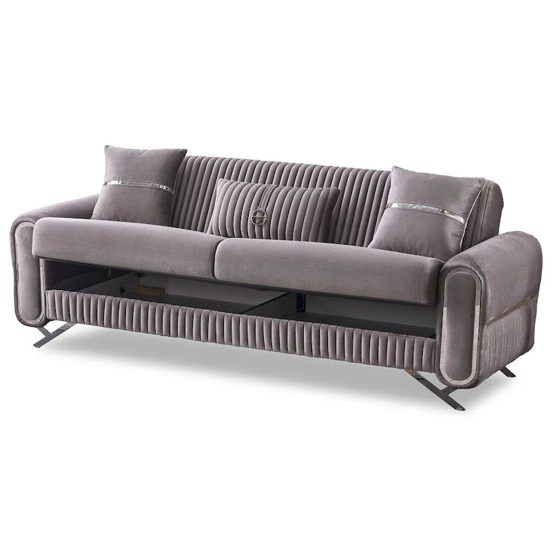 Canapé-lit 2-3 places en tissu beige/gris clair
