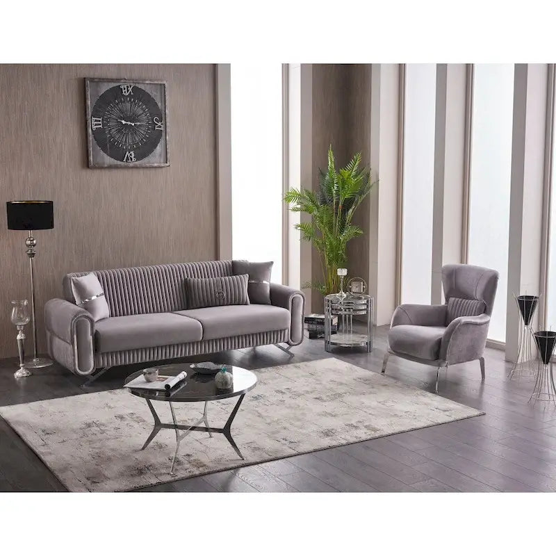 Canapé-lit 2-3 places en tissu beige/gris clair