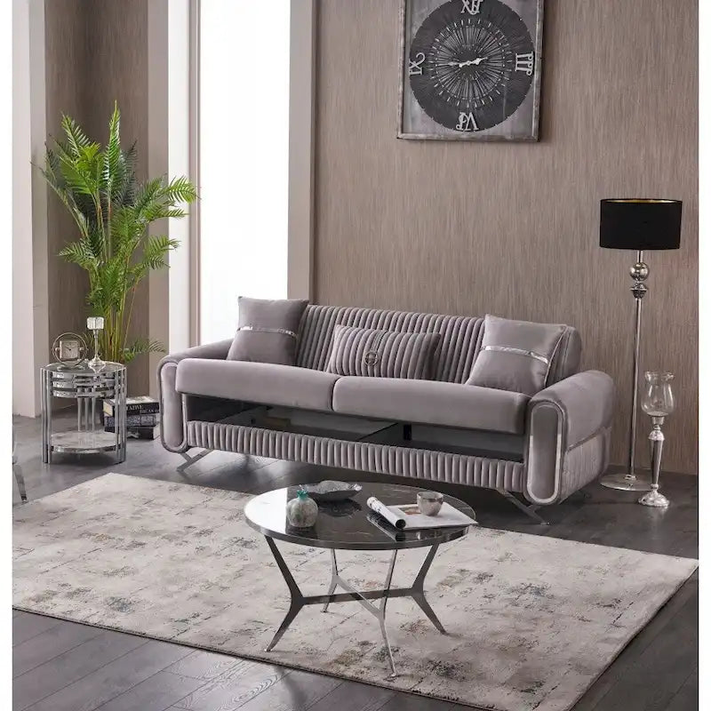 Canapé-lit 2-3 places en tissu beige/gris clair