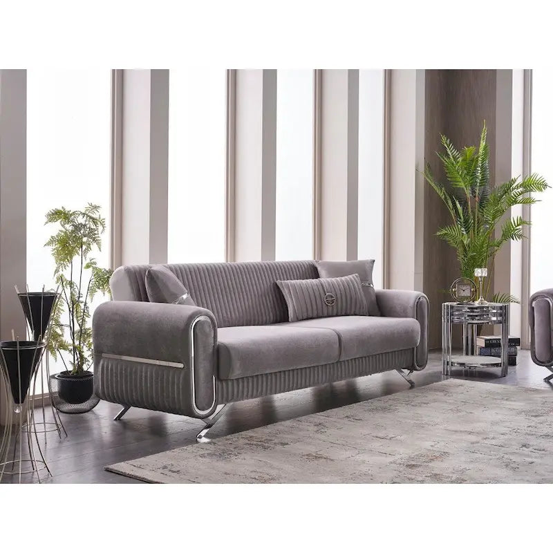 Canapé-lit 2-3 places en tissu beige/gris clair