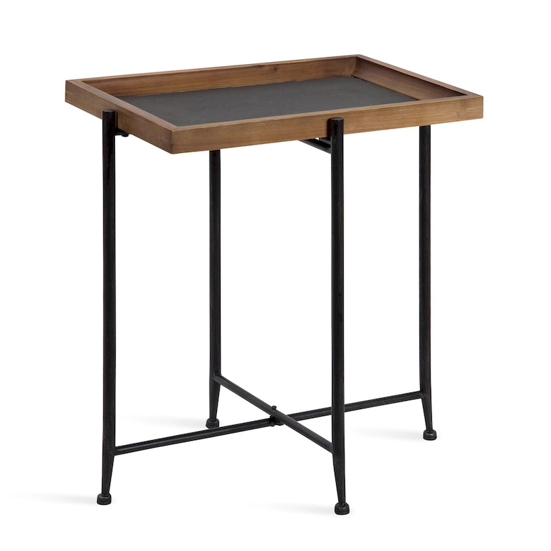 Table d'appoint – Marron rustique/Noir, Plateau en ardoise et Piétement en fer, Monoplace