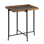 Table d'appoint – Marron rustique/Noir, Plateau en ardoise et Piétement en fer, Monoplace