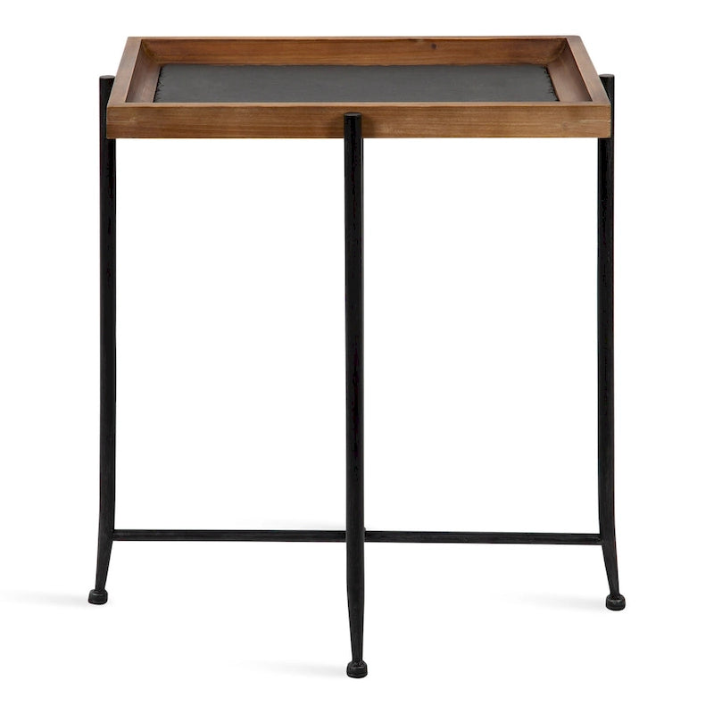 Table d'appoint – Marron rustique/Noir, Plateau en ardoise et Piétement en fer, Monoplace