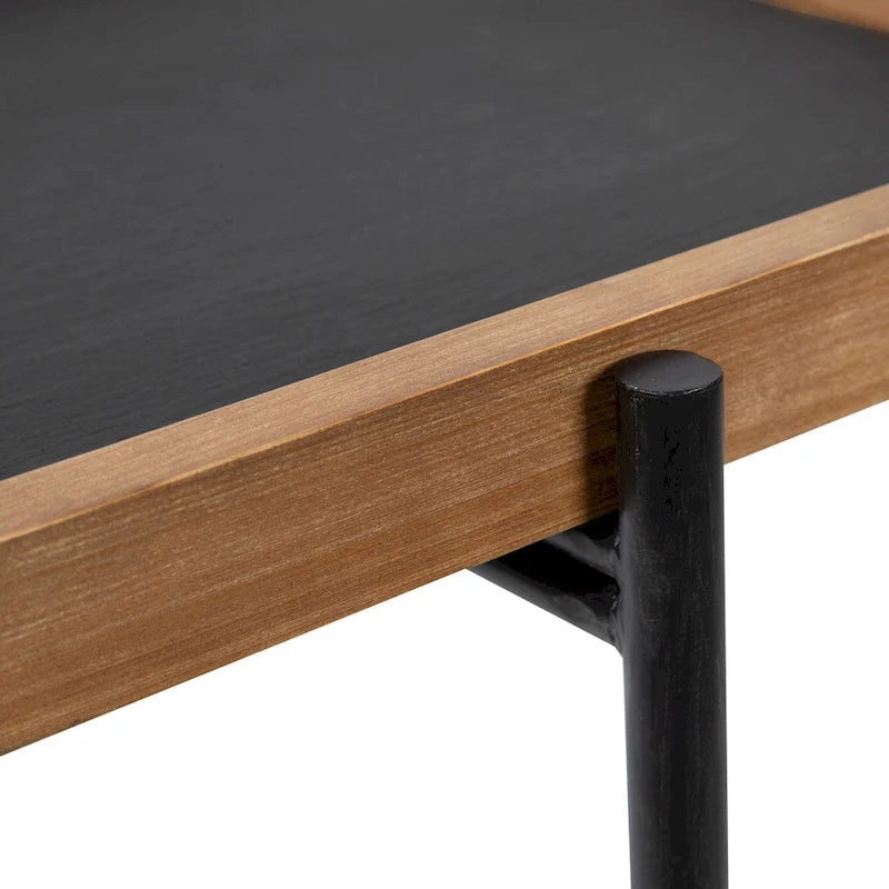 Table d'appoint – Marron rustique/Noir, Plateau en ardoise et Piétement en fer, Monoplace